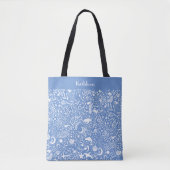 Blue Monogram Add Your Name Ocean Pattern Tasche (Vorderseite)