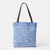 Blue Monogram Add Your Name Ocean Pattern Tasche (Rückseite)