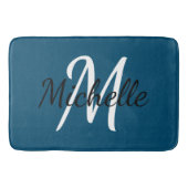 Blue Monogram Add your name Simple Modern Trendy Badematte (Vorderseite)