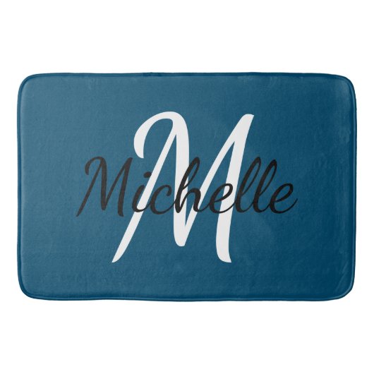 Blue Monogram Add your name Simple Modern Trendy Badematte (Vorderseite)