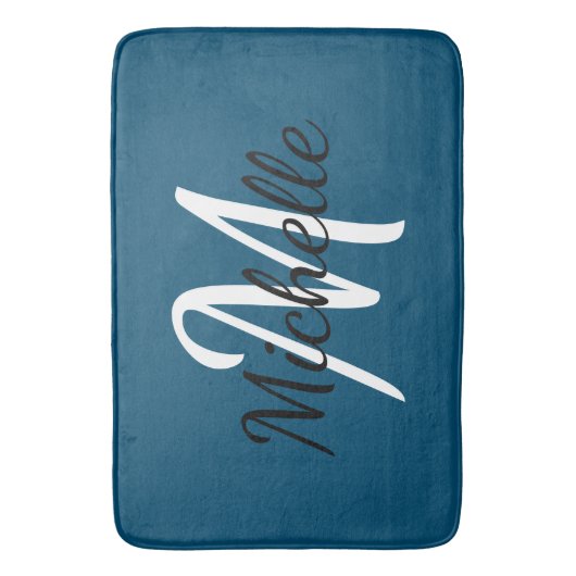 Blue Monogram Add your name Simple Modern Trendy Badematte (Vorderseite Vertikal)
