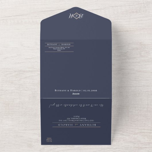 Blue Monogram All in One Wedite Einladung (Außenbereich)