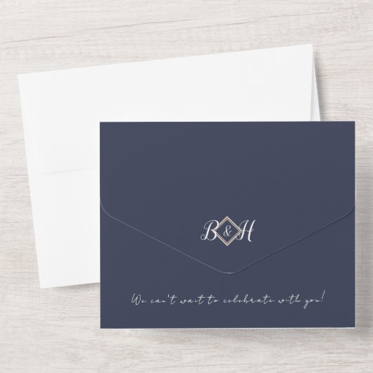 Blue Monogram All in One Wedite Einladung (Rückseite)