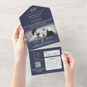 Blue Monogram All in One Wedite Einladung (Abreißtisch)