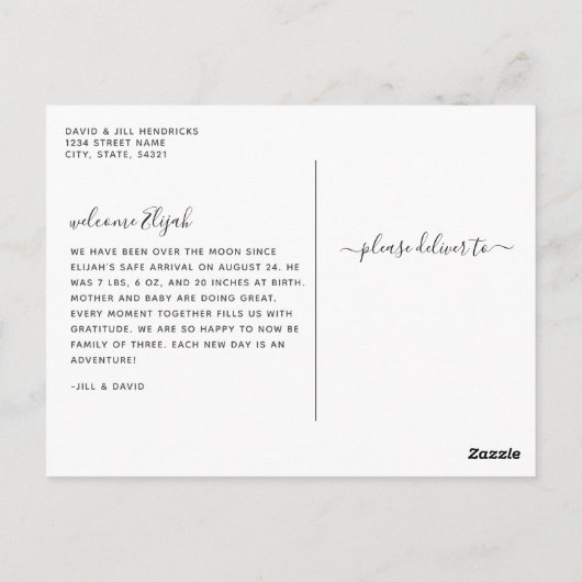 Blue Monogram Baby Boy Foto Geburtsankündigung Postkarte (Rückseite)