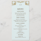 Blue Monogram Baroque Christian Wedding Menu Menükarte (Vorderseite)