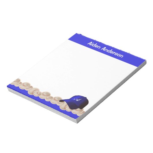 Blue Monogram Baseball-Editor Notizblock (Rotiert)