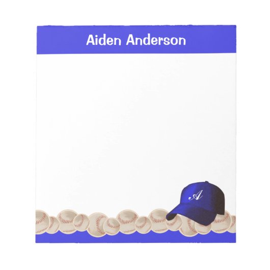 Blue Monogram Baseball-Editor Notizblock (Vorderseite)
