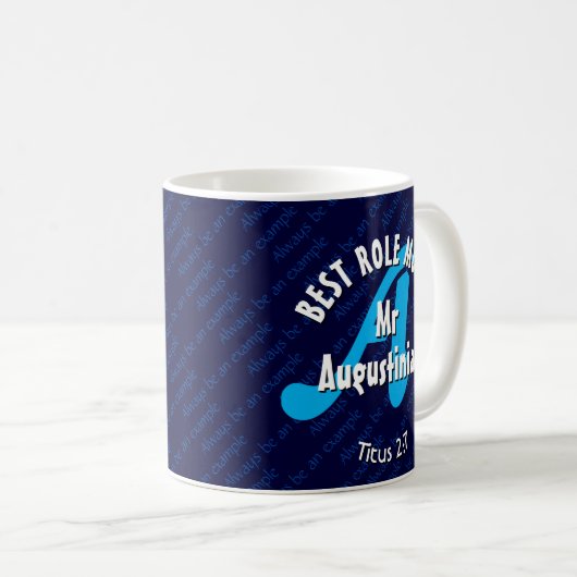 Blue Monogram BEST ROLE MODELL Custom Scripting Kaffeetasse (VorderseiteRechts)