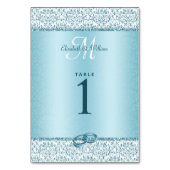 Blue Monogram Damask Glitzer Hochzeit Tischnummer (Rückseite)