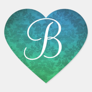 Blue Monogram Damask Umschlag Aufkleber Stickers