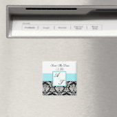 Blue Monogram Damask Wedding Magnet (In Situ (Geschirrspüler))