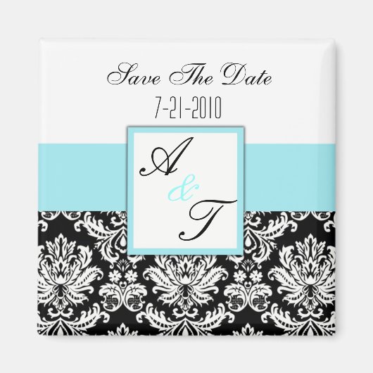 Blue Monogram Damask Wedding Magnet (Vorne)