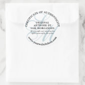 Blue Monogram Elegante Certificate of Authenticity Runder Aufkleber (Tasche)
