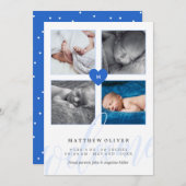 Blue Monogram Foto Collage Baby Ankündigung (Vorne/Hinten)