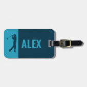 Blue Monogram Golfer Gepäckanhänger (Vorderseite horizontal)