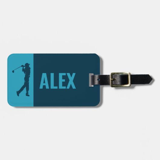 Blue Monogram Golfer Gepäckanhänger (Vorderseite horizontal)