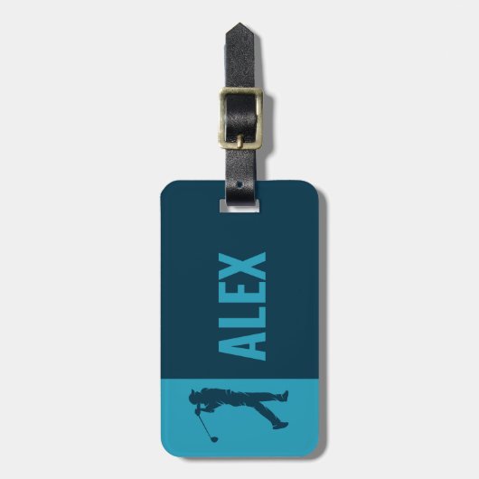 Blue Monogram Golfer Gepäckanhänger (Vorderseite vertikal)