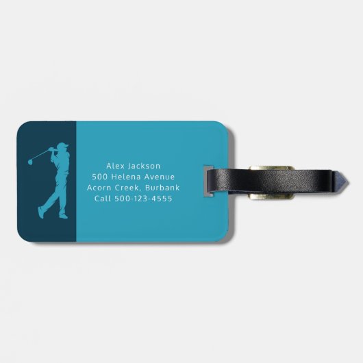 Blue Monogram Golfer Gepäckanhänger (Rückseite horizontal)