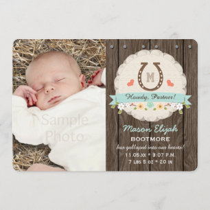 Blue Monogram Horseshoe Western Geburtsankündigung Ankündigung