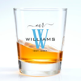 Blue Monogram Husband Groom Mr Wedding Jubiläum Schnapsglas