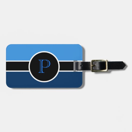 Blue Monogram Initial Modern Chic Travel Bag Gepäckanhänger (Vorderseite horizontal)