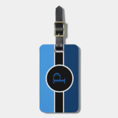 Blue Monogram Initial Modern Chic Travel Bag Gepäckanhänger (Vorderseite vertikal)
