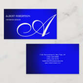 Blue Monogram Interior Designer Business Card Visitenkarte (Vorne/Hinten)