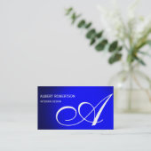 Blue Monogram Interior Designer Business Card Visitenkarte (Stehend Vorderseite)