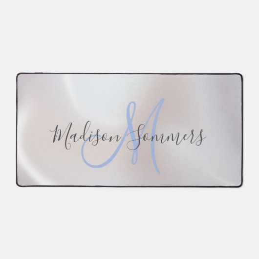 Blue Monogram Iridescent Pearlescent Desk Mat Schreibtischunterlage (Vorderseite)