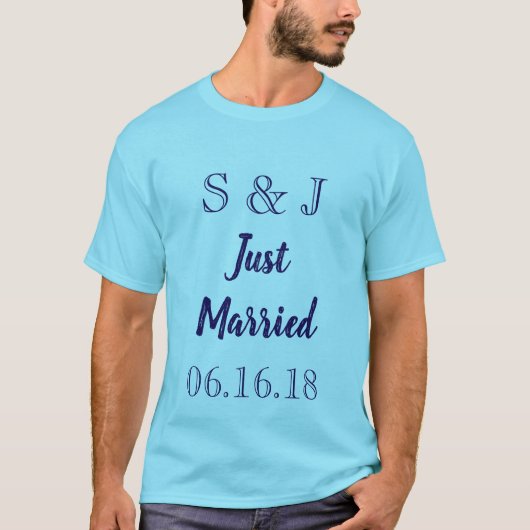 Blue Monogram Just Married T-Shirt (Vorderseite)
