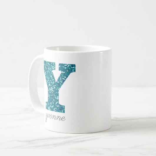 Blue Monogram Letter Y Glittery Tasse (Vorderseite Links)