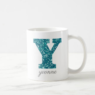 Blue Monogram Letter Y Glittery Tasse