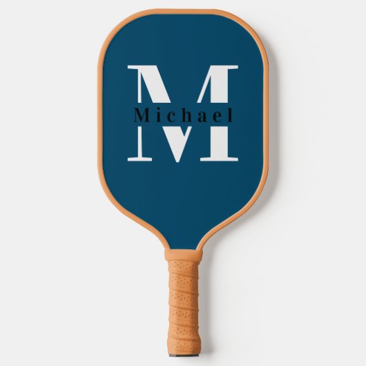 Blue Monogram Name + Initial Pickleball Schläger (Vorderseite)