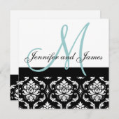 Blue Monogram Names Damask Hochzeit Einladung (Vorne/Hinten)