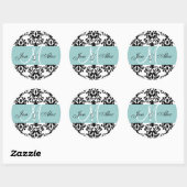 Blue Monogram Names Damask Wedding Siegel Runder Aufkleber (Blatt)