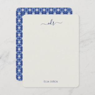 Blue Monogram Note Card Mitteilungskarte