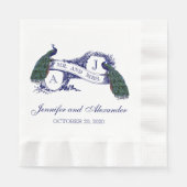 Blue Monogram Peacock Wedding Paper Napkins Serviette (Vorderseite)