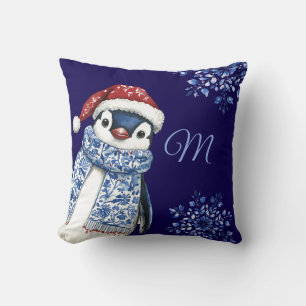 Blue Monogram Pinguin Christmas Kissen