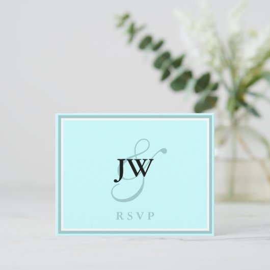 Blue Monogram RSVP Card (Stehend Vorderseite)