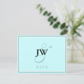 Blue Monogram RSVP Card Karte (Stehend Vorderseite)