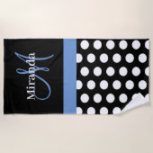 Blue Monogram Schwarz-weiß Polka Dot Beach Handtuc Strandtuch (Vorderseite)