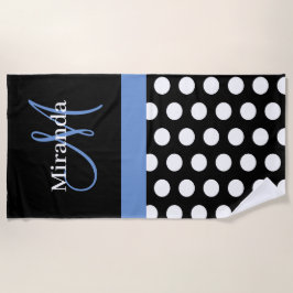 Blue Monogram Schwarz-weiß Polka Dot Beach Handtuc Strandtuch