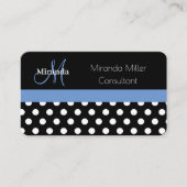 Blue Monogram Schwarz-weiß Polka Dot Business Card Visitenkarte (Vorderseite)