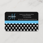 Blue Monogram Schwarz-weiß Polka Dot Business Card Visitenkarte (Rückseite)