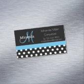 Blue Monogram Schwarz-weiß Polka Dot Magnetische Visitenkarte (Beispiel)