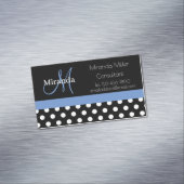 Blue Monogram Schwarz-weiß Polka Dot Magnetische Visitenkarte (Beispiel)