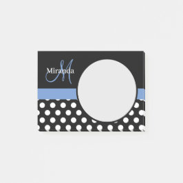Blue Monogram Schwarz-weiß Polka Dot Post-it Klebezettel