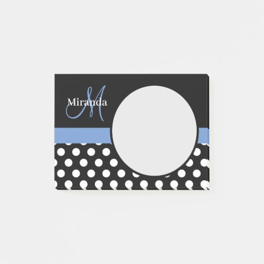 Blue Monogram Schwarz-weiß Polka Dot Post-it Klebezettel (Vorderseite)