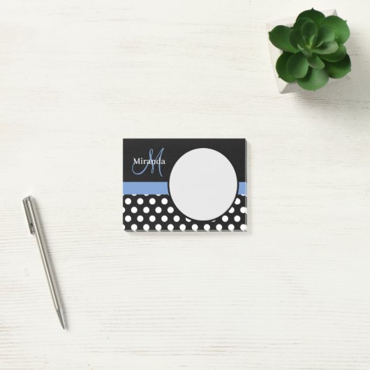 Blue Monogram Schwarz-weiß Polka Dot Post-it Klebezettel (Büro)